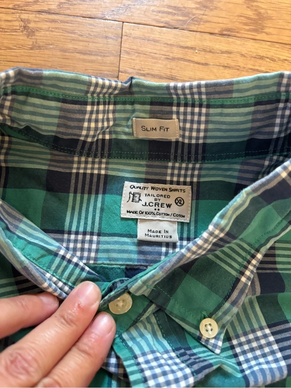 J.Crew Slim Fit Button Down Shirt Men's XL Green Blue Plaid 100% Cotton Casual